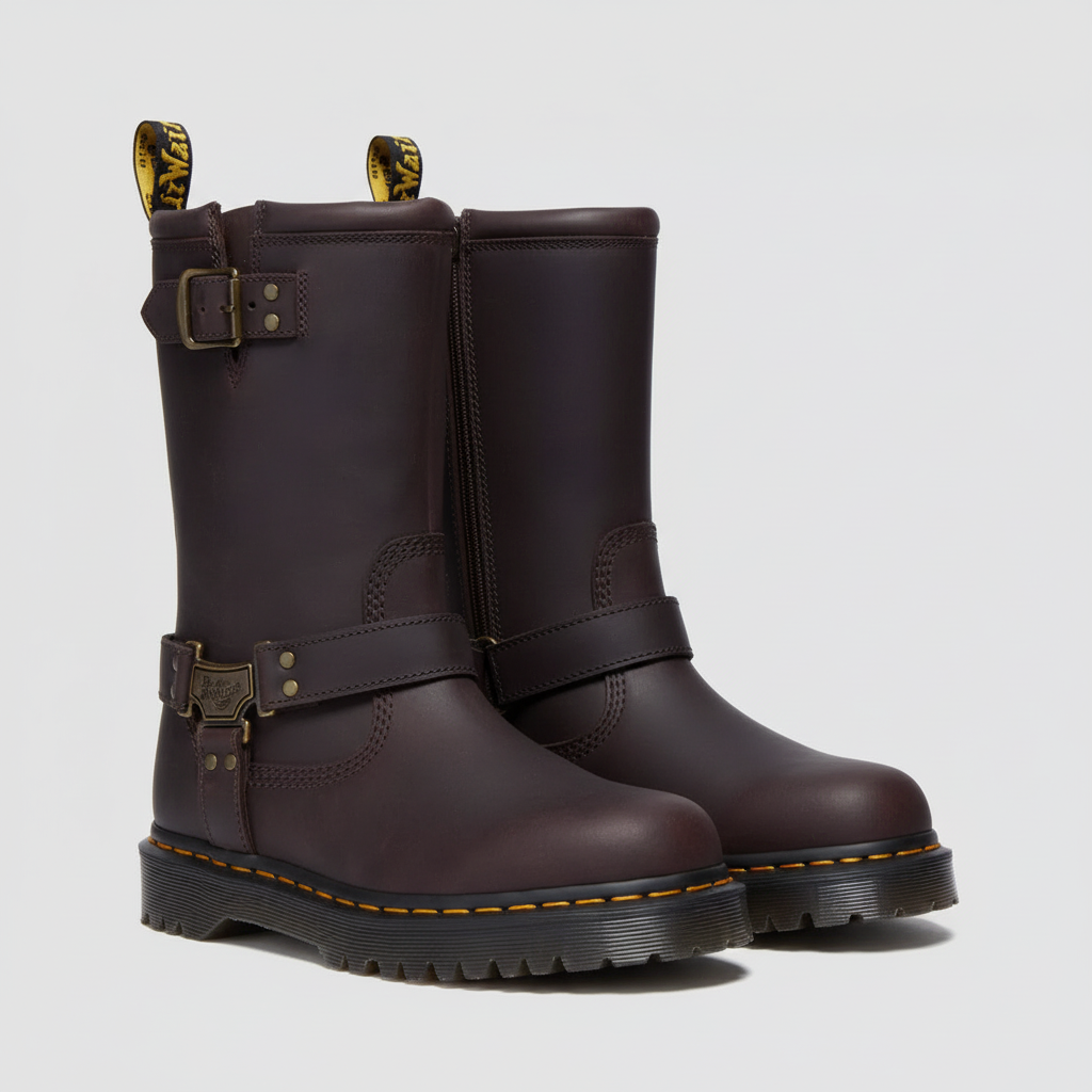 Anistone Hi Dark Brown Leather Biker Boots