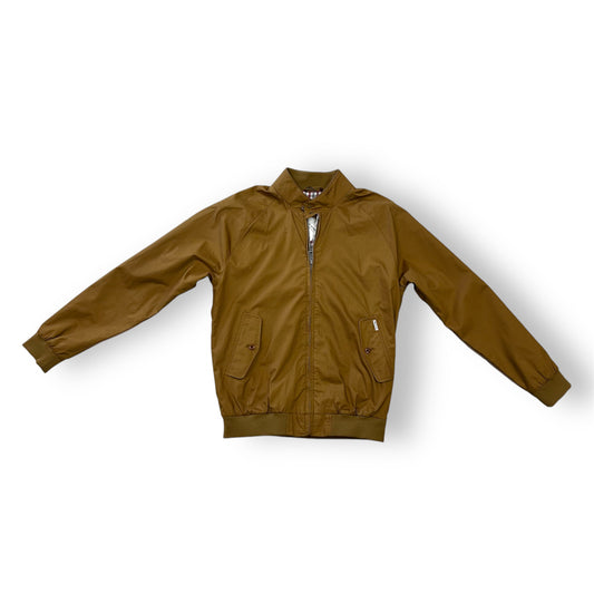 An antique gold Ben Sherman Harrington jacket with a front zipper, ribbed cuffs, and a collar.