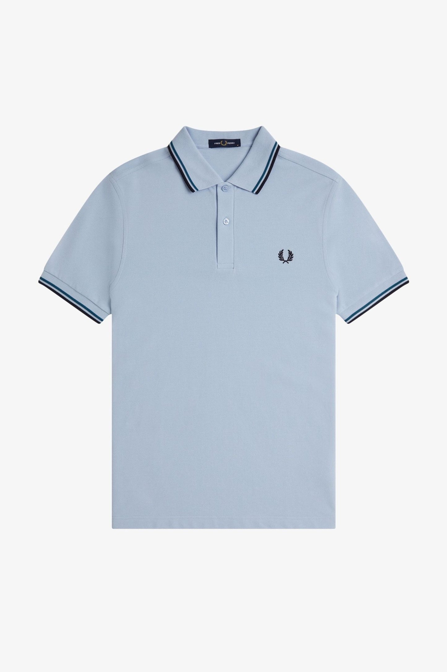 Light blue polo shirt with a small logo on a white background
