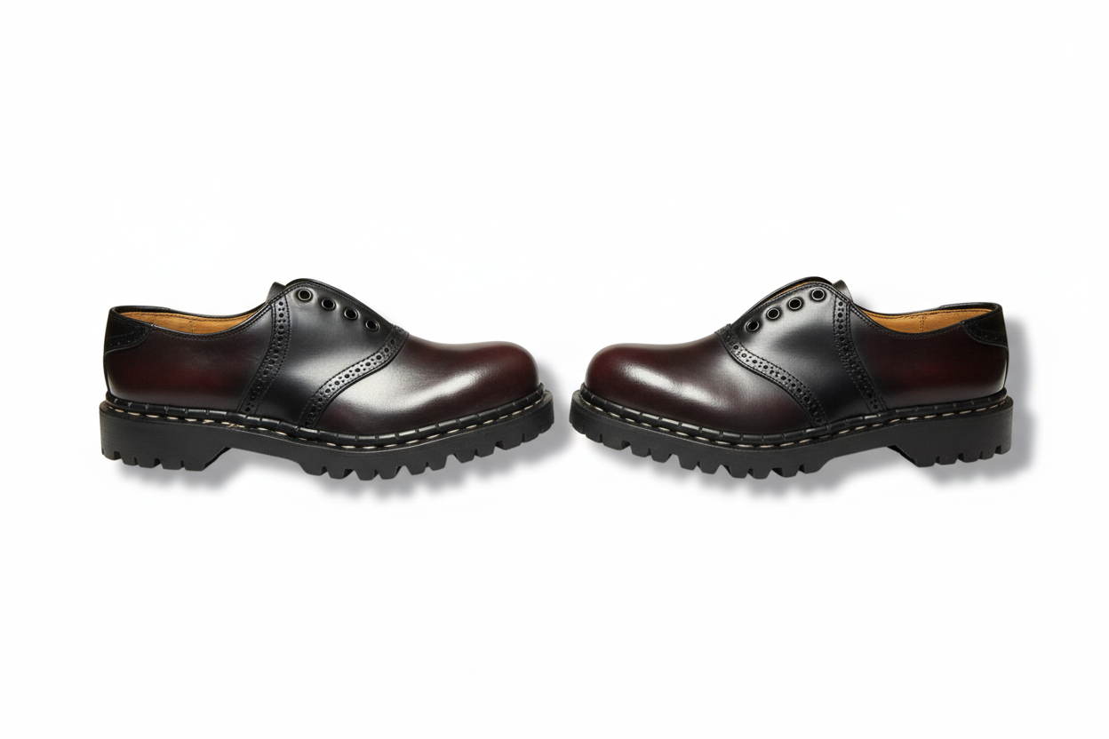 Pair of brown leather shoes on a white background