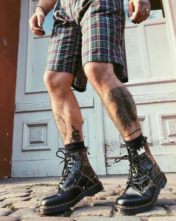 1460 Basquiat Black+White Backhand Straw+Smooth Leather Lace Up Boot
