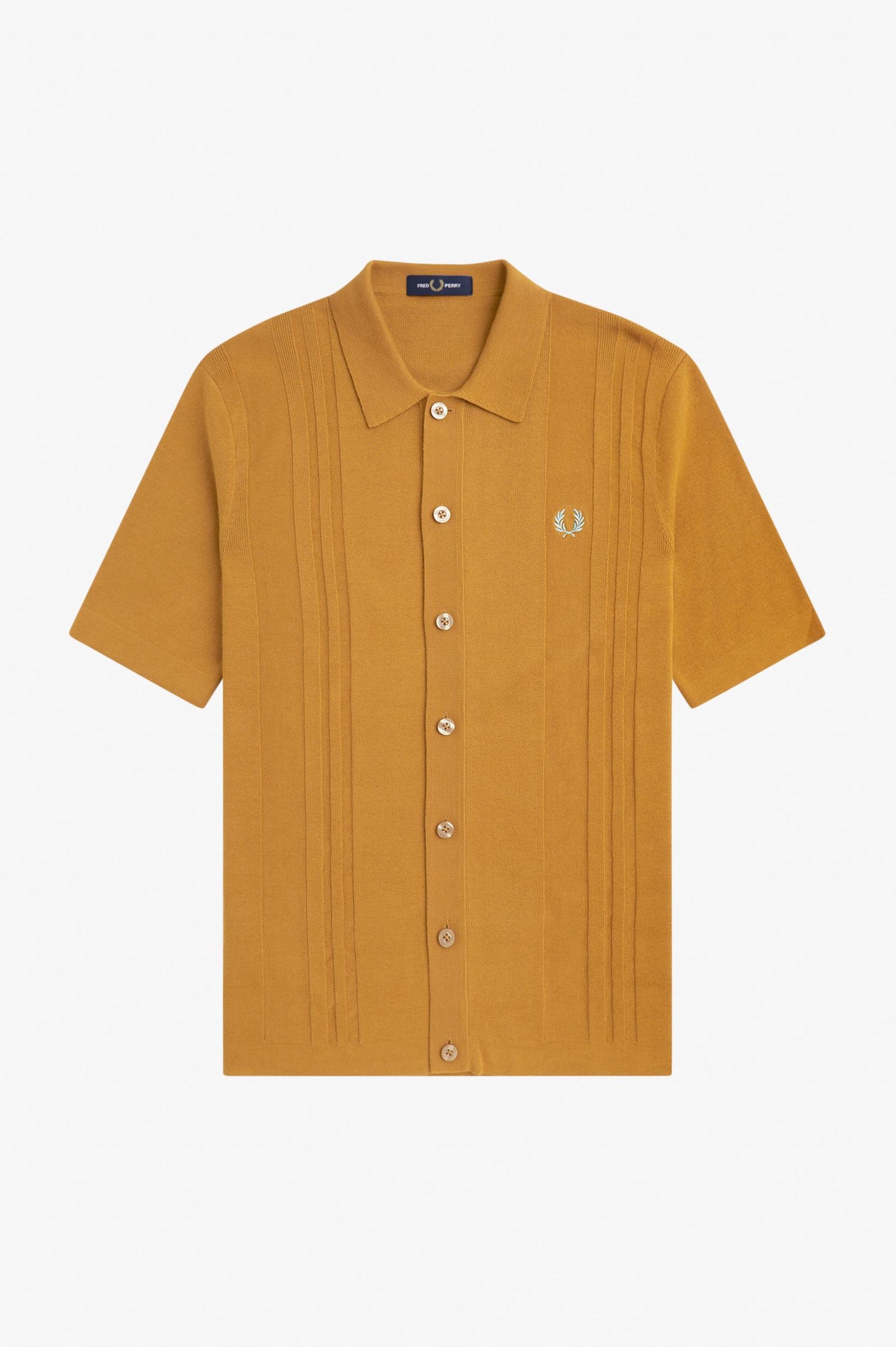 Fred Perry Button Through Knitted Shirt Dark Caramel