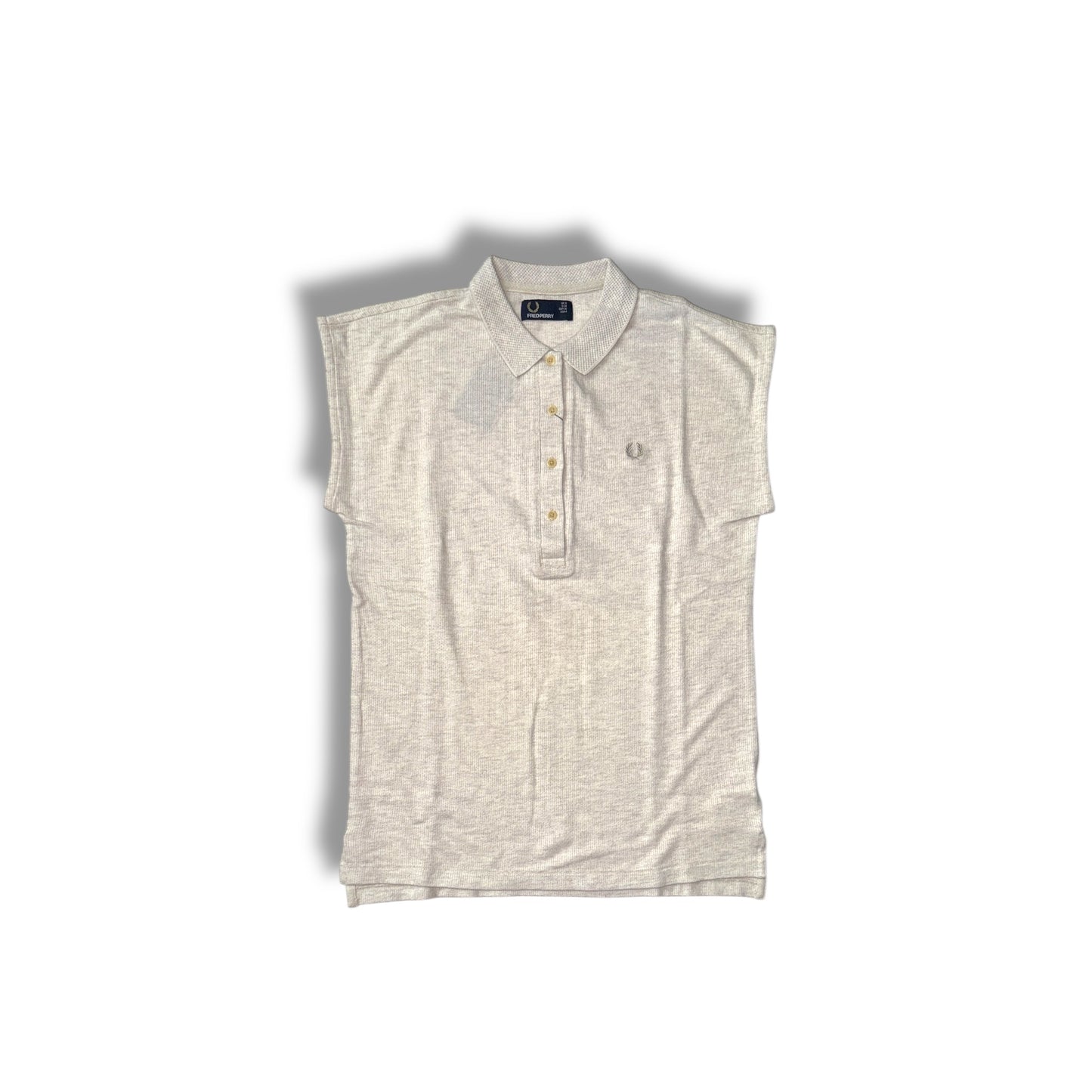 LADIES FRED PERRY CAP SLEEVE SHIRT WITH MESH COLLAR (IVORY MARBLE)