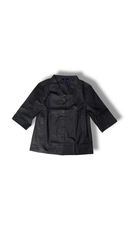 Fred Perry Black 3/4 Sleeve Button Thru Shirt