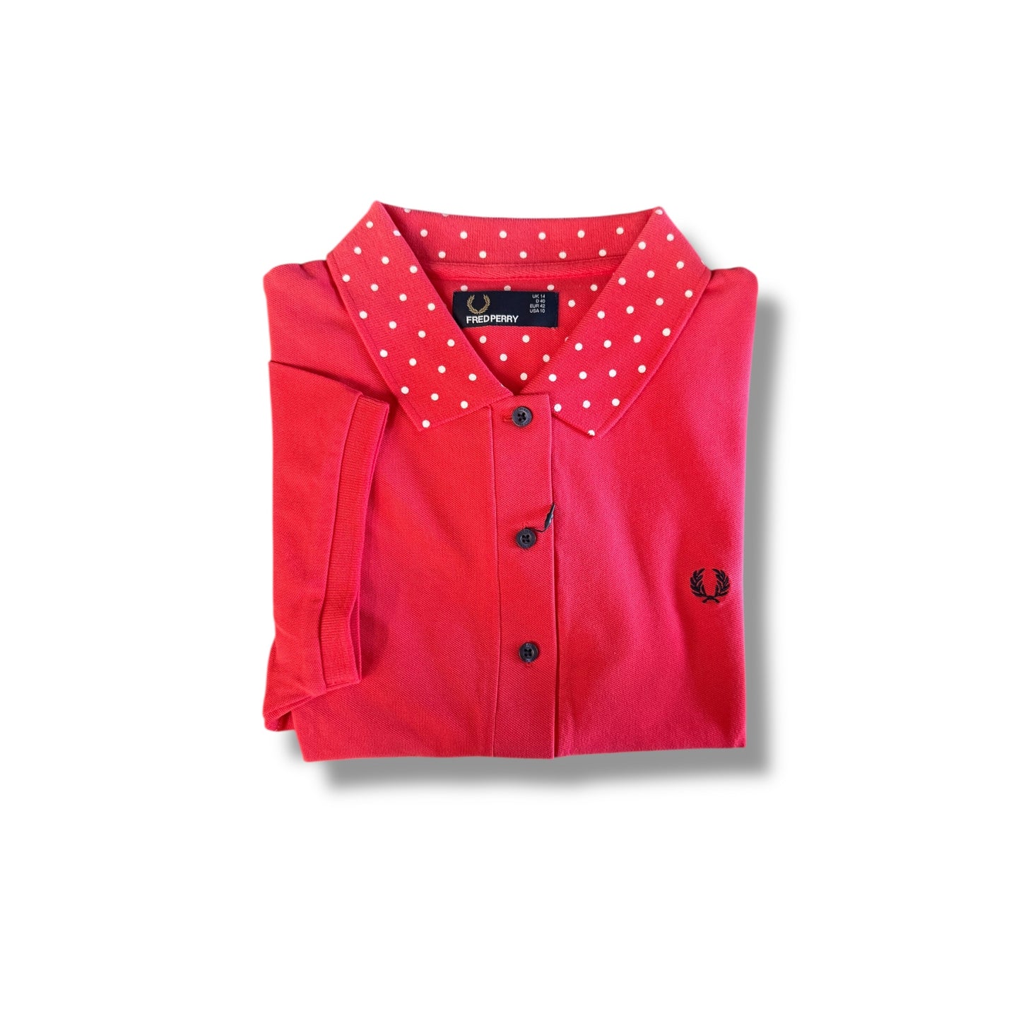 LADIES FRED PERRY POLKA DOT COLLAR PIQUE SHIRT (HIBISCUS PINK)