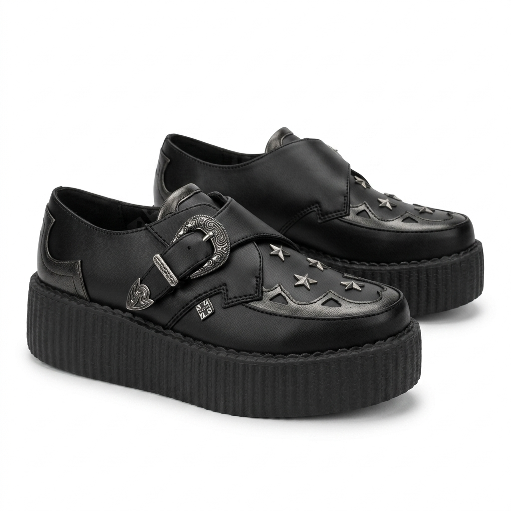 T.U.K Black TUKskin/ Gray Detail Star Western Buckle Viva Hi Shoe
