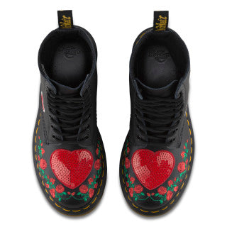1460 PASCAL HEARTS BLACK+DMS RED SOFTY T+SEQUIN PATCH BOOT