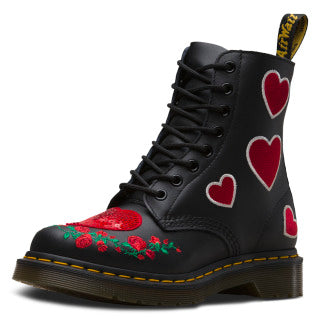 1460 PASCAL HEARTS BLACK+DMS RED SOFTY T+SEQUIN PATCH BOOT