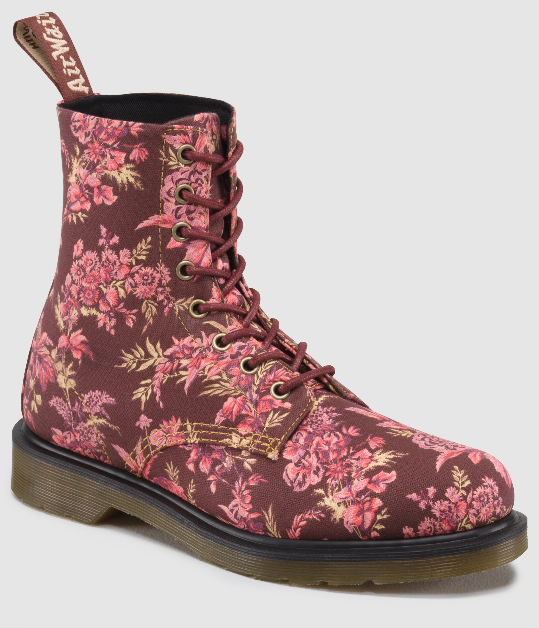 1460 Beckett Cherry Red Jouy Floral Canvas Boot - Main Image