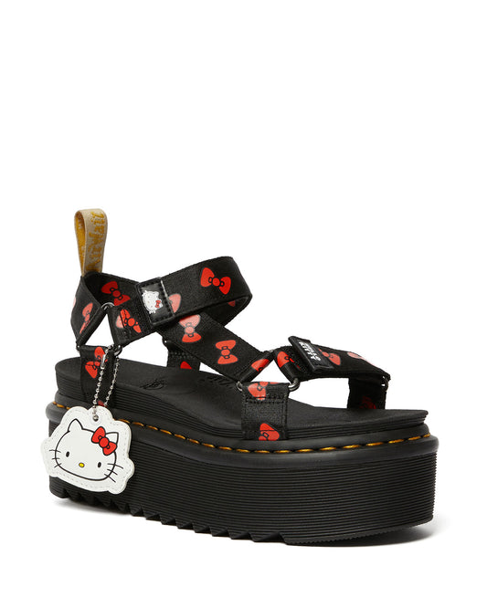 VEGAN HELLO KITTY SANDAL BLACK+RED HK BOW WEBBING