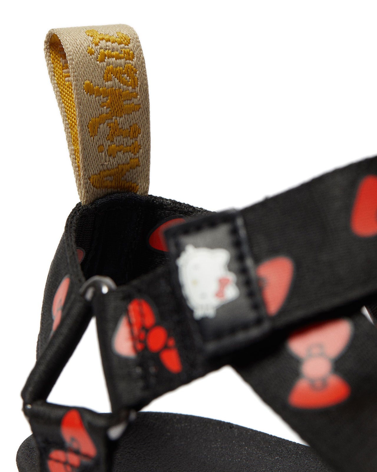 VEGAN HELLO KITTY SANDAL BLACK+RED HK BOW WEBBING