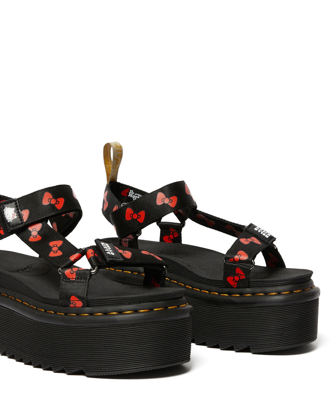 VEGAN HELLO KITTY SANDAL BLACK+RED HK BOW WEBBING