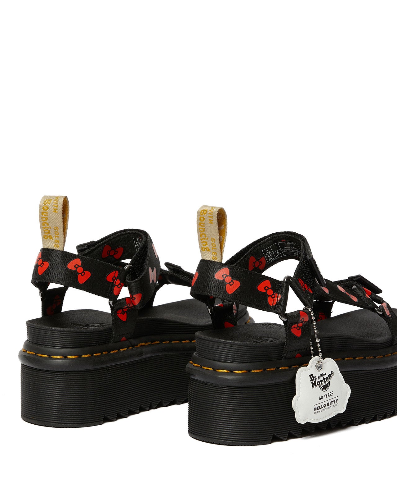 VEGAN HELLO KITTY SANDAL BLACK+RED HK BOW WEBBING