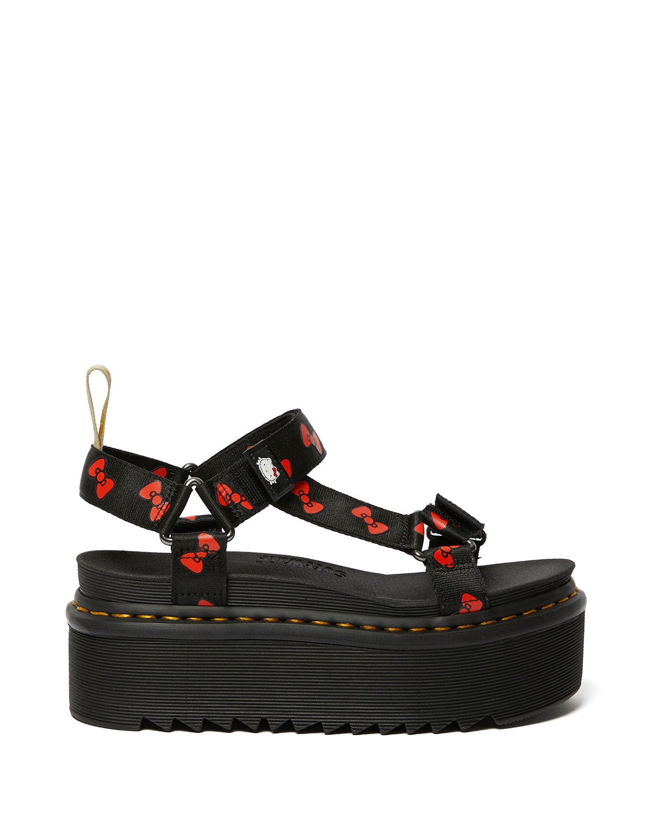 VEGAN HELLO KITTY SANDAL BLACK+RED HK BOW WEBBING