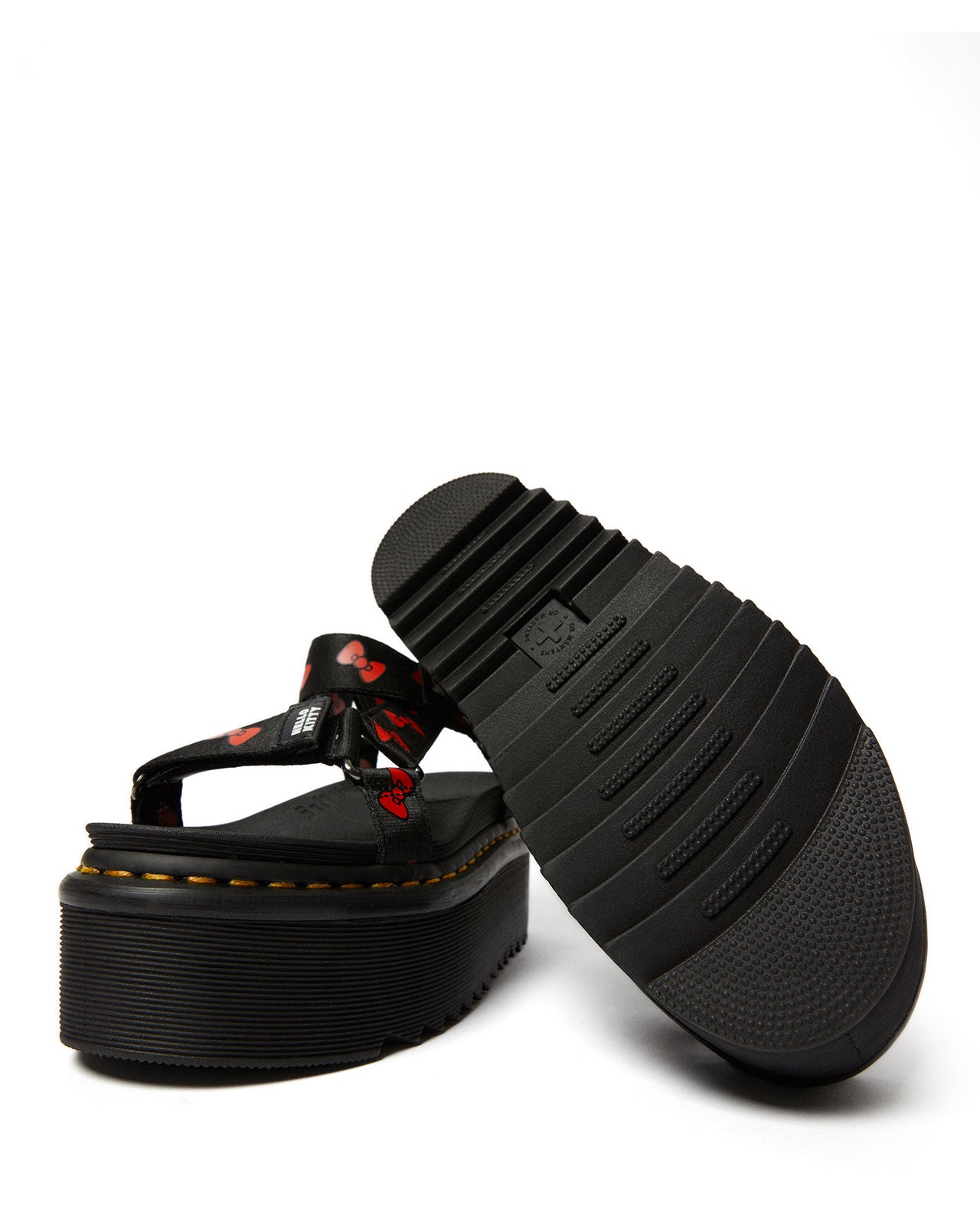 VEGAN HELLO KITTY SANDAL BLACK+RED HK BOW WEBBING