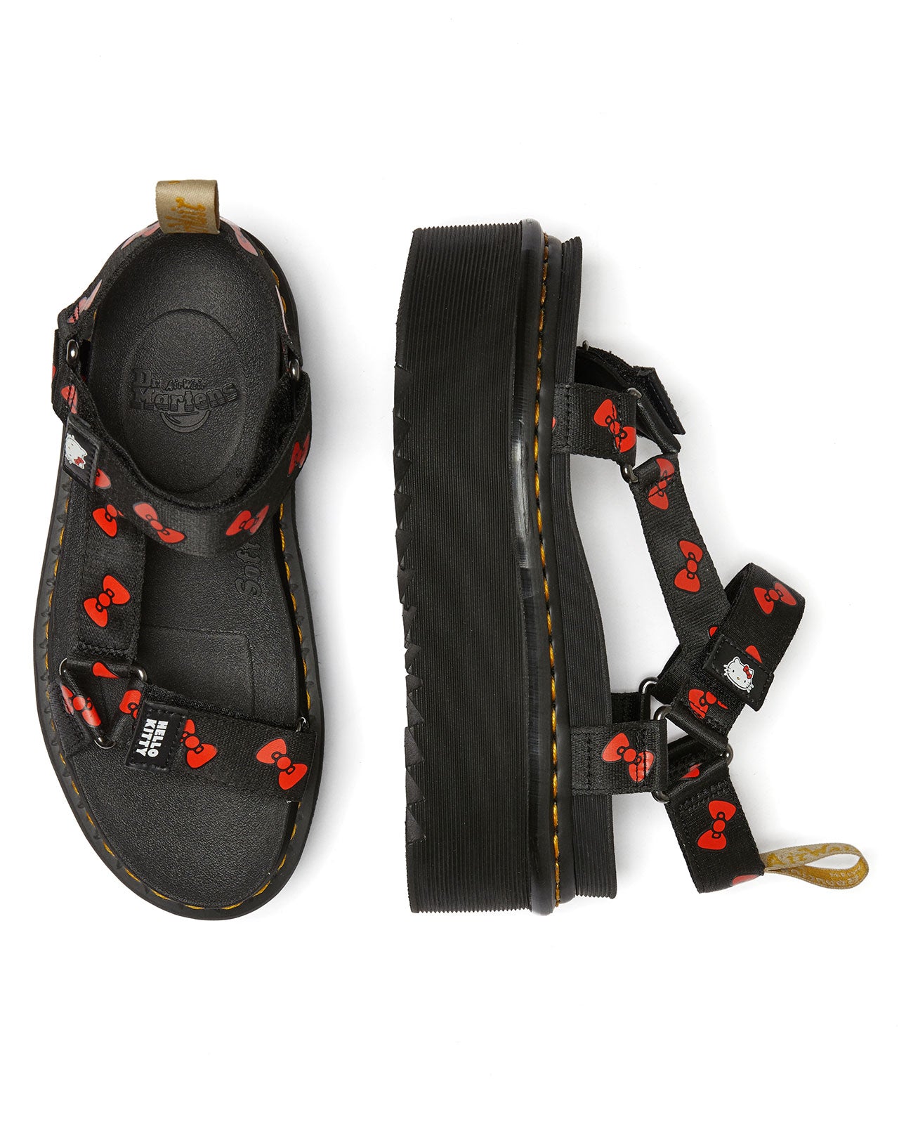 VEGAN HELLO KITTY SANDAL BLACK+RED HK BOW WEBBING