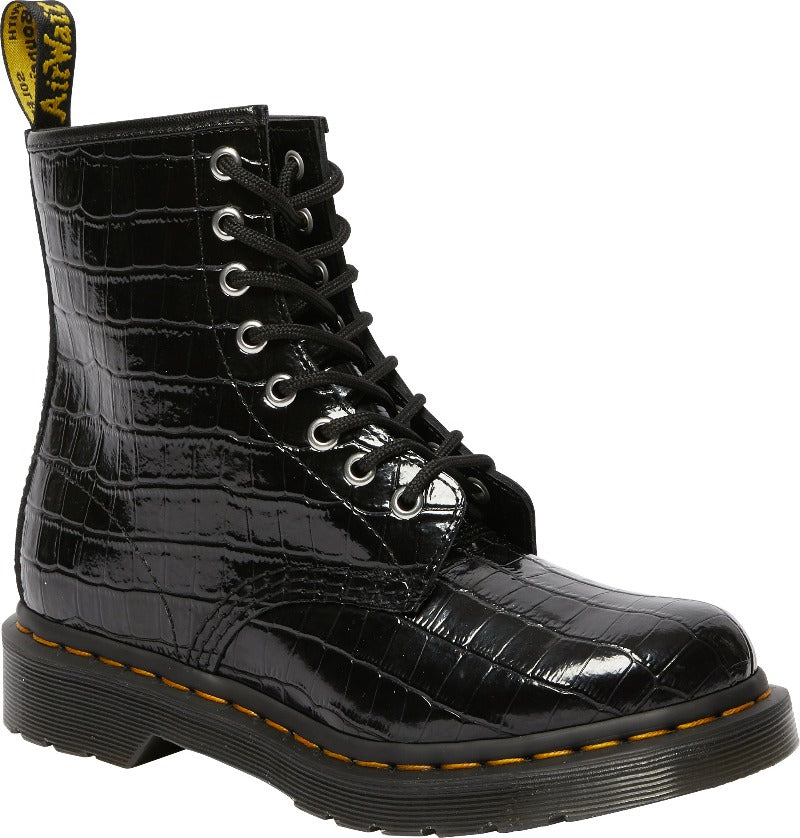 1460 PATENT CROCODILE PRINT BOOTS