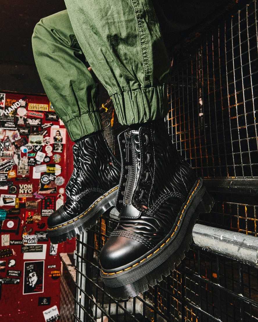 SINCLAIR ZEBRA EMBOSS SMOOTH LEATHER PLATFORM BOOTS