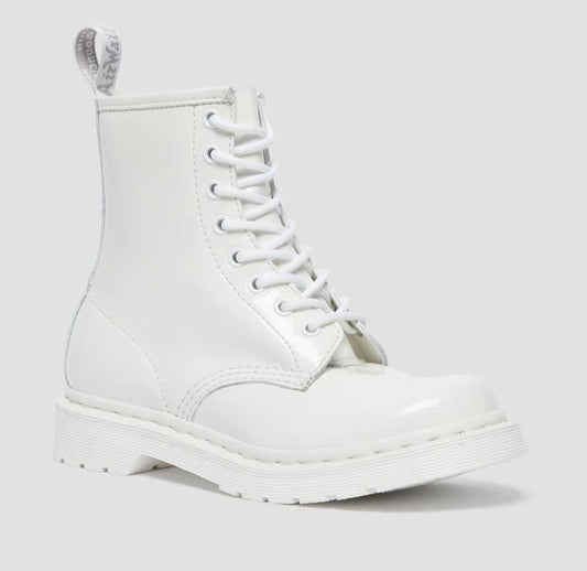 1460 MONO WHITE PATENT LEATHER LACE UP BOOTS