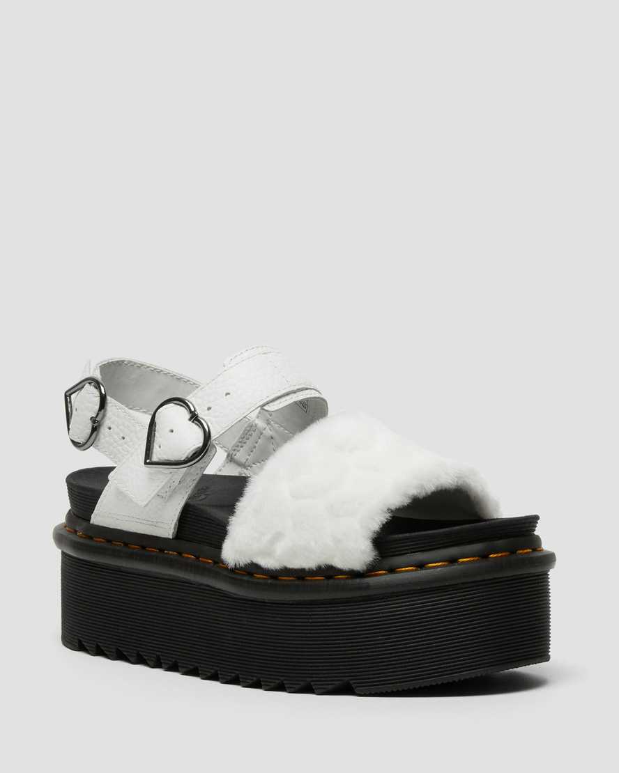 WHITE VOSS FLUFFY FAUX FUR PLATFORM SANDALS