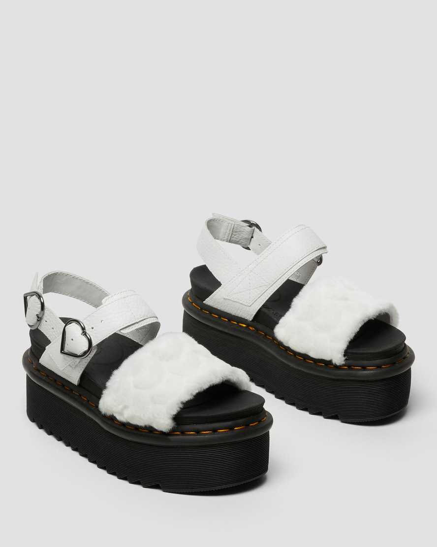 WHITE VOSS FLUFFY FAUX FUR PLATFORM SANDALS