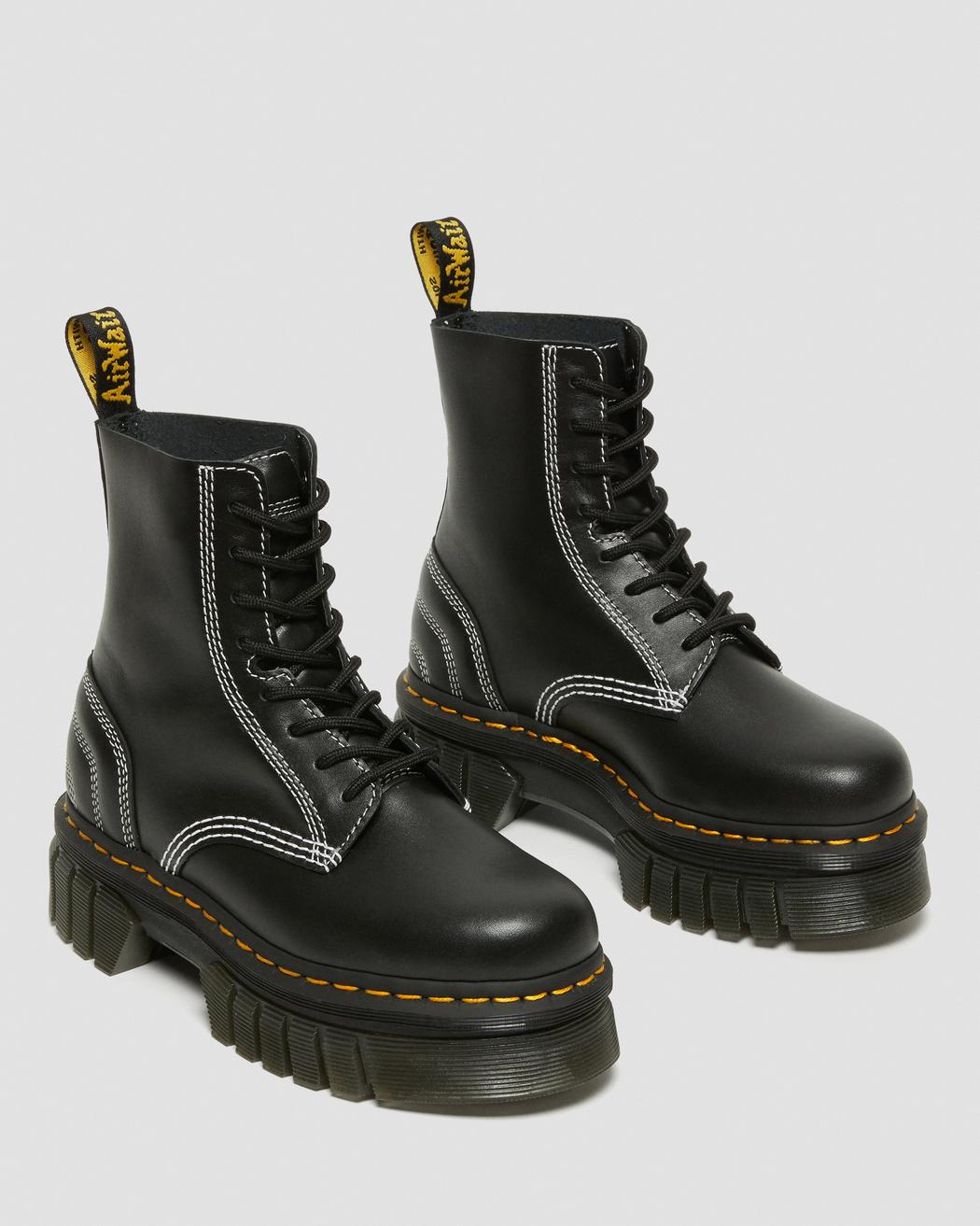 AUDRICK 8I QLTD WHITE STITCH LEATHER PLATFORM LACE UP BOOTS
