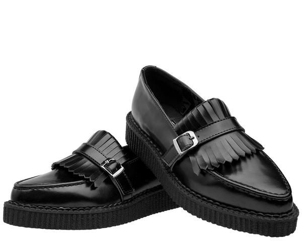 T.U.K BLACK LEATHER KILTIE POINTED LOAFER CRPR