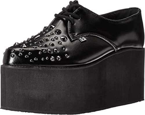 T.U.K BLACK LEATHER MIX STUD POINTED 3x STACK CREEPER