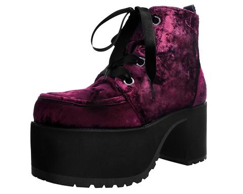 Burgundy Crushed Velvet Nosebleed Boots - Main Image