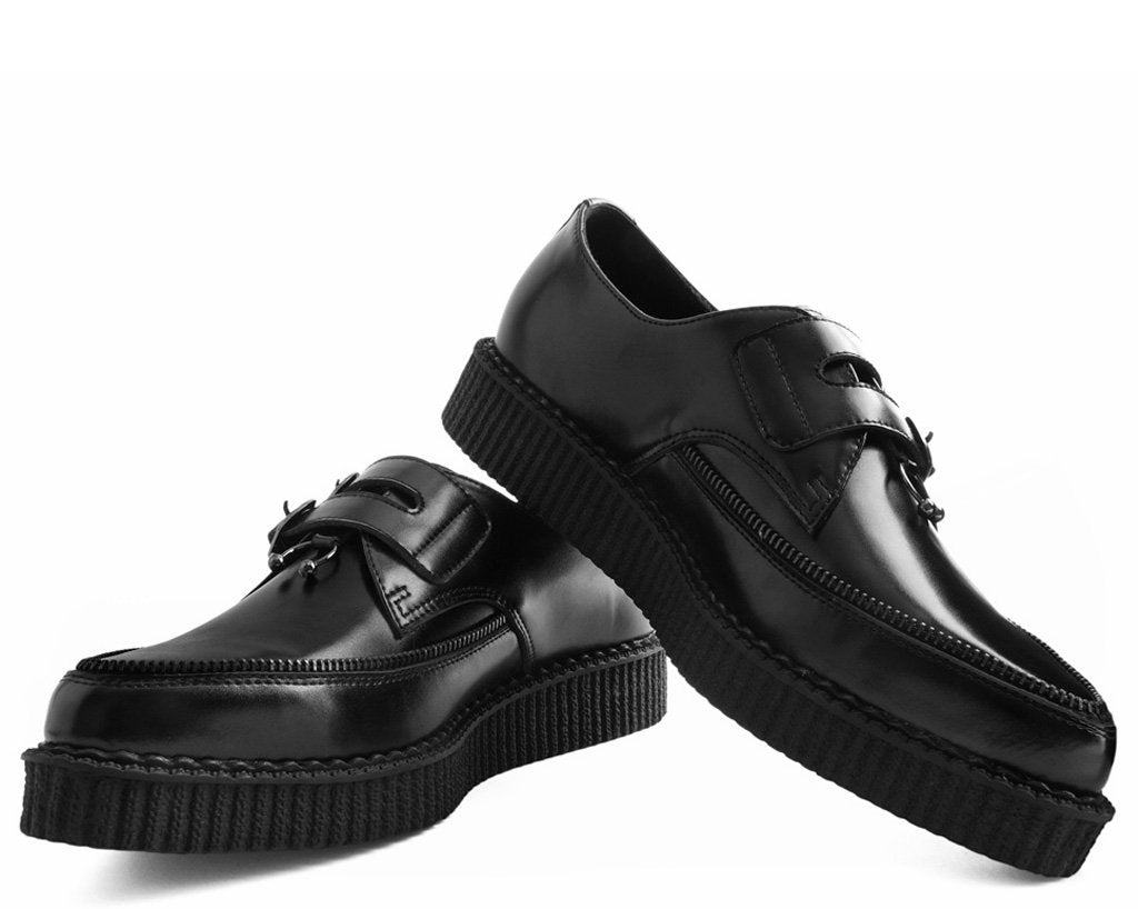 T.U.K BLACK 2 BUCKLE COWHAIR/LEATHER POINTED CREEPER