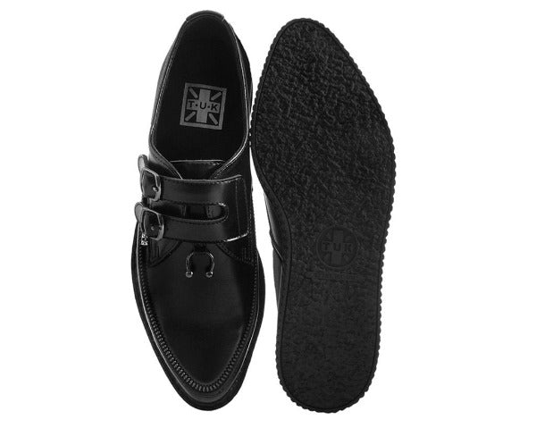 T.U.K BLACK 2 BUCKLE COWHAIR/LEATHER POINTED CREEPER
