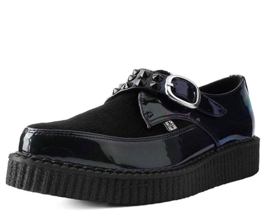 T.U.K BLACK GAS/FAUX HAIR BUCKLE POINTED CREEPER