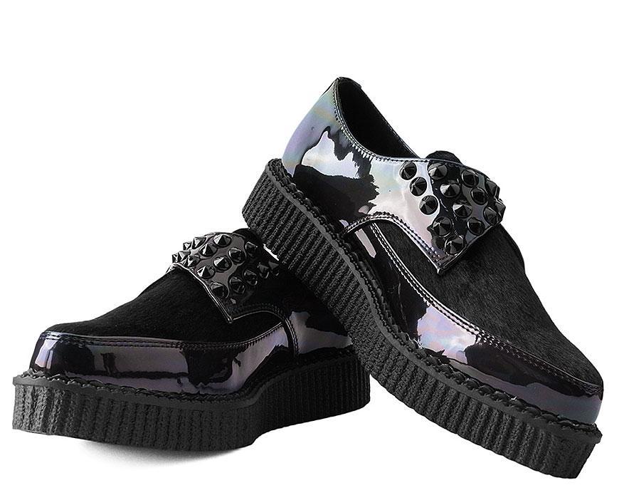 T.U.K BLACK GAS/FAUX HAIR BUCKLE POINTED CREEPER