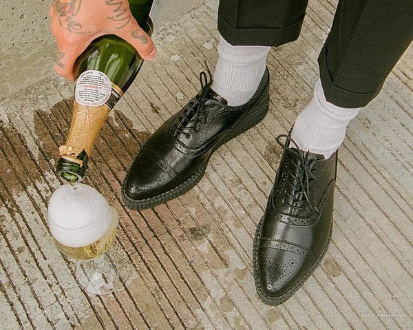 T.U.K BLACK TUKSKIN WINGTIP POINT CREEPER