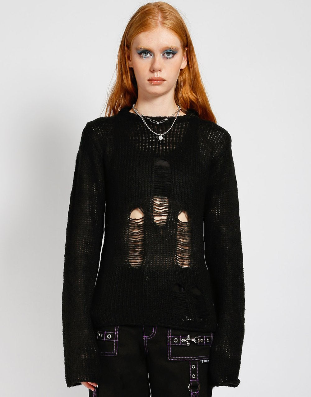 Tripp NYC Black Rag Stripe Sweater