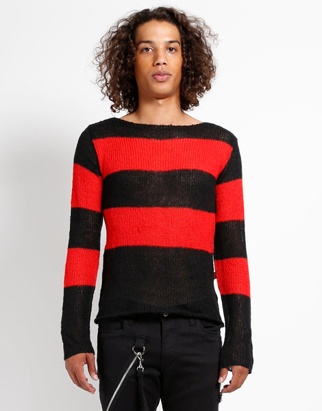 Tripp NYC Black Red Striped Sweater