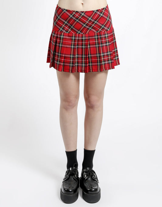 RED PLEADED PLAID MINI SKIRT