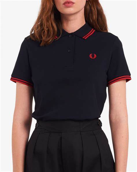 LADIES TWIN TIPPED FRED PERRY SHIRT (BLACK/RED)