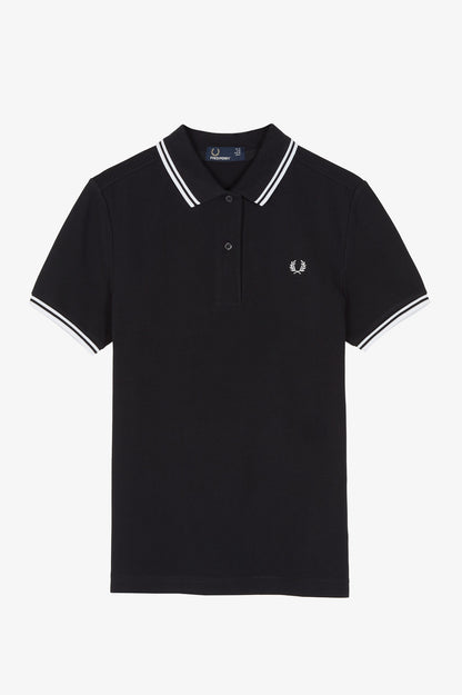 LADIES TWIN TIPPED FRED PERRY SHIRT (BLACK/WHITE)