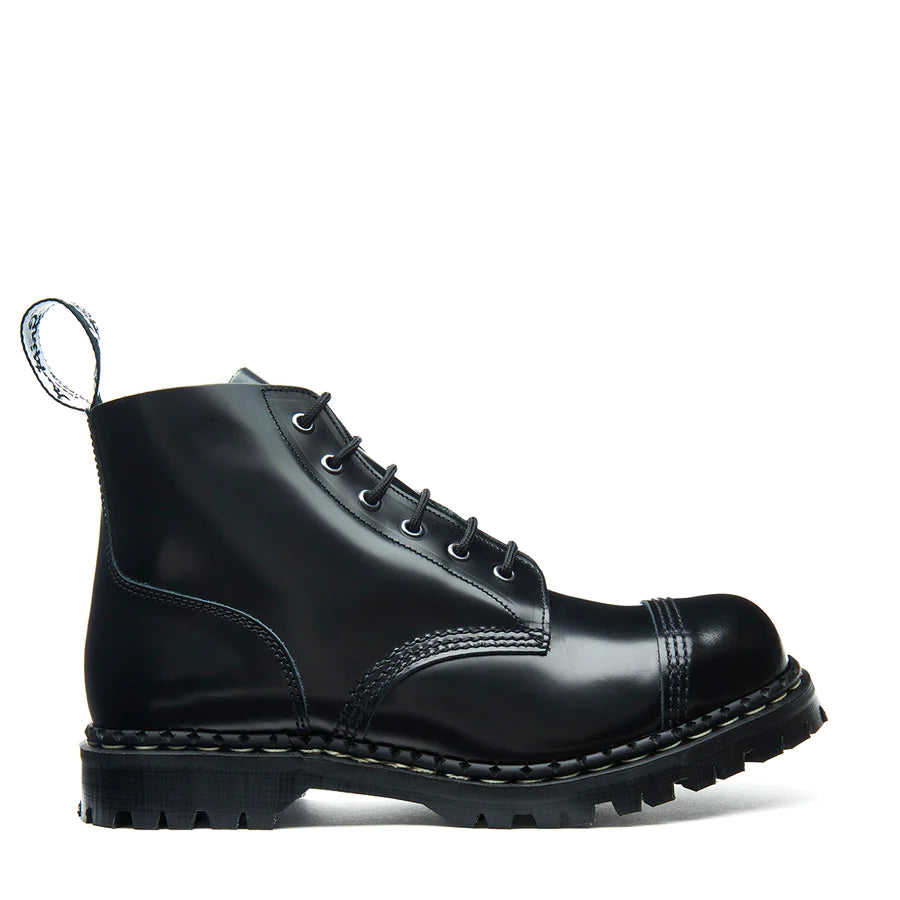 GRIPFAST Black Hi Shine 6 Eye Steel Toe Capped Derby Boot Posers Hollywood