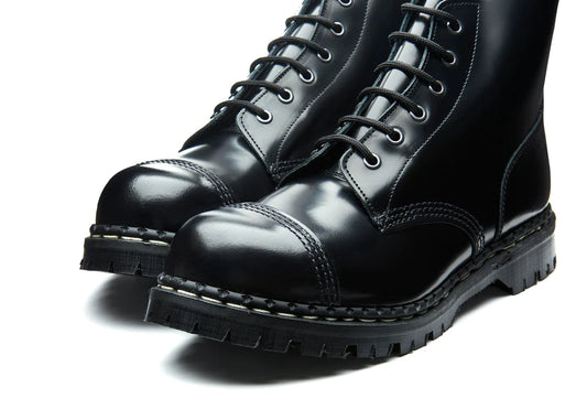 GRIPFAST Black Hi-Shine 6 Eye Steel Toe Capped Derby Boot