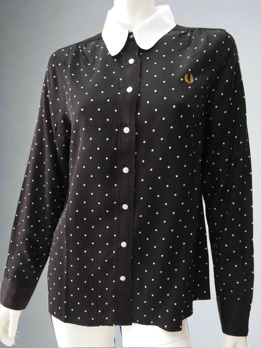 LADIES FRED PERRY DIAMOND PRINT SHIRT (BLACK)