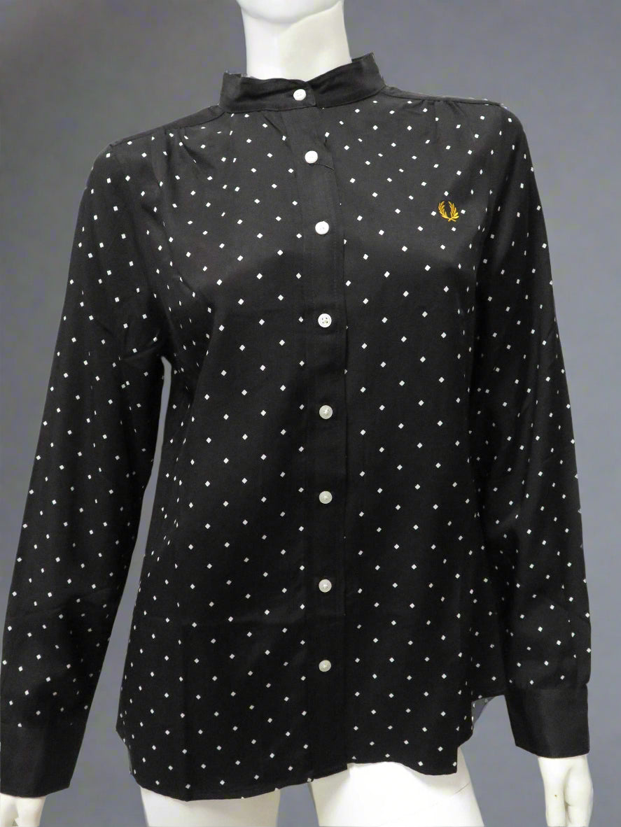 LADIES FRED PERRY DIAMOND PRINT SHIRT (BLACK)