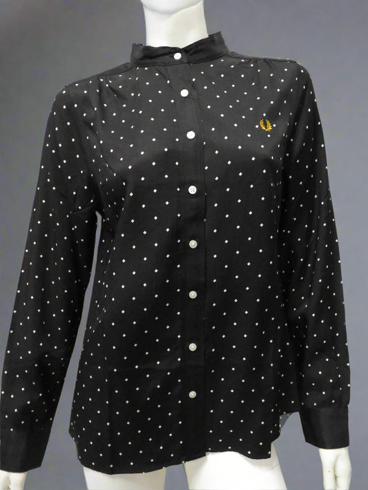 LADIES FRED PERRY DIAMOND PRINT SHIRT (BLACK)