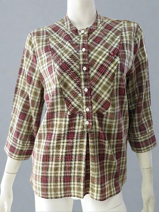 LADIES 3/4 SLEEVE VINTAGE CHECK SHIRT (CHILLI)