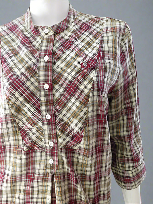 LADIES 3/4 SLEEVE VINTAGE CHECK SHIRT (CHILLI)