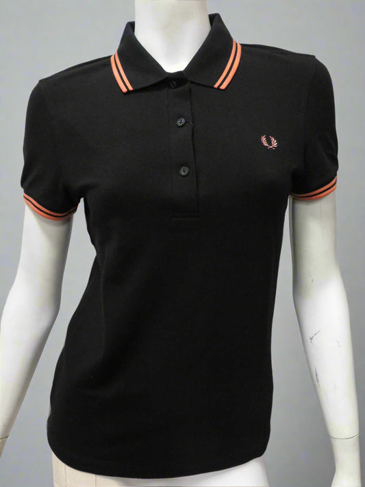 LADIES TWIN TIPPED FRED PERRY SHIRT (BLACK/PEACH)
