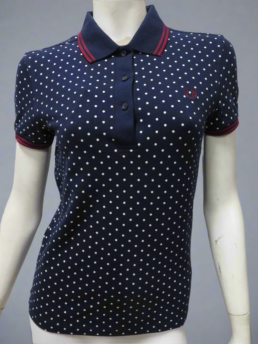 LADIES POLKA DOT TWIN TIPPED FRED PERRY SHIRT (DARK CARBON)