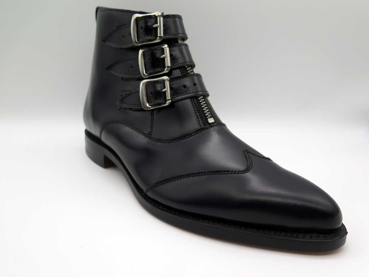 GEORGE COX BLACK 3-STRAP ZIP BOOT