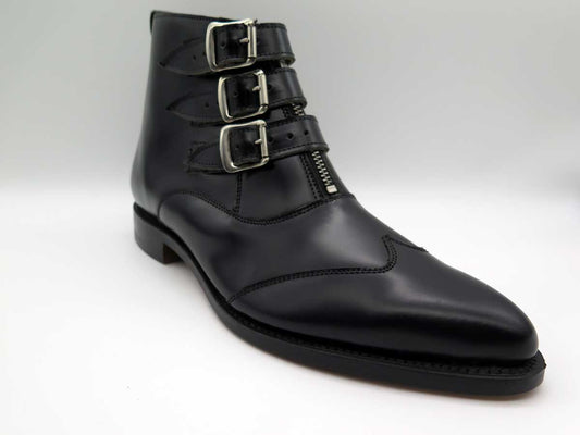 GEORGE COX BLACK 3-STRAP ZIP BOOT